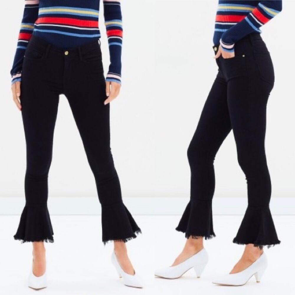 FRAME Denim Le Skinny De Jeanne Flounce Flare Raw Hem Jeans size 25